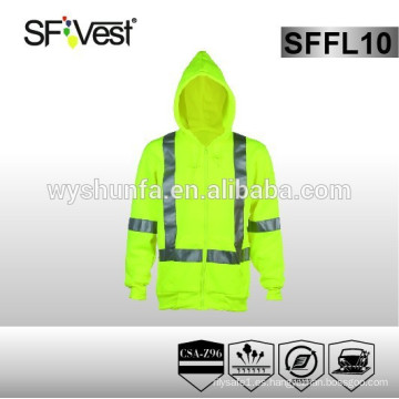 2015 de alta visibilidad reflexiva seguridad hoodie largo con 100% poliéster polar, CSA Z96-09 CLASE 3